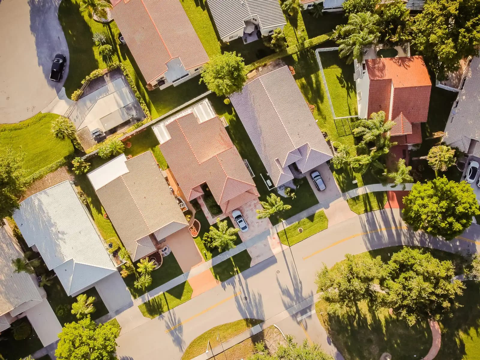 Aerial view of homes and roofs in a Florida subdivision
