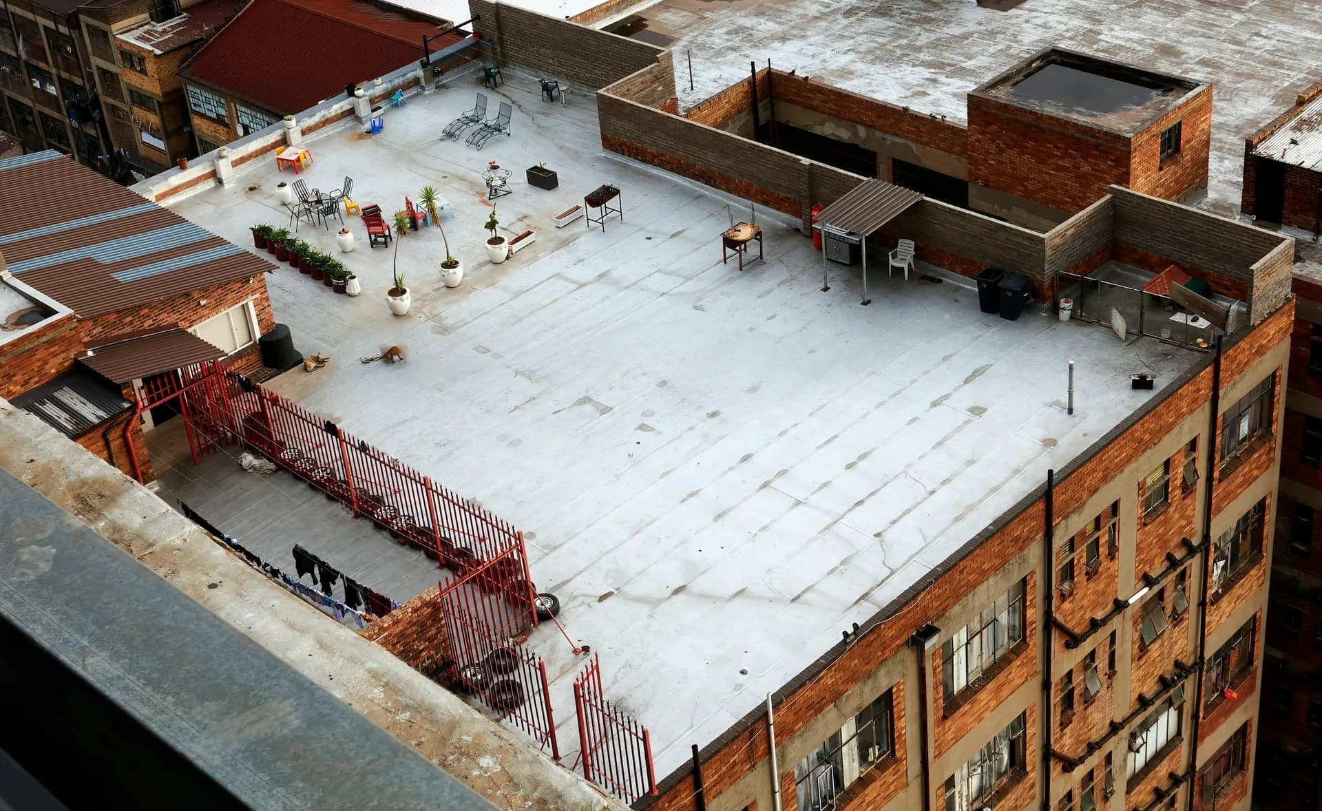 Aerial view of a flat commercial rooftop